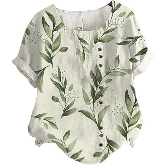 Women’s XXL Short Sleeve Leaf Print Blouse Polyester Spandex New No Tags - Picture 1 of 6